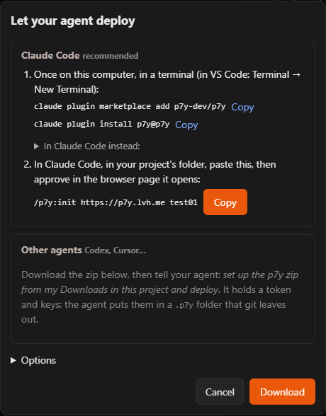 Let your agent deploy: Download, under Other agents